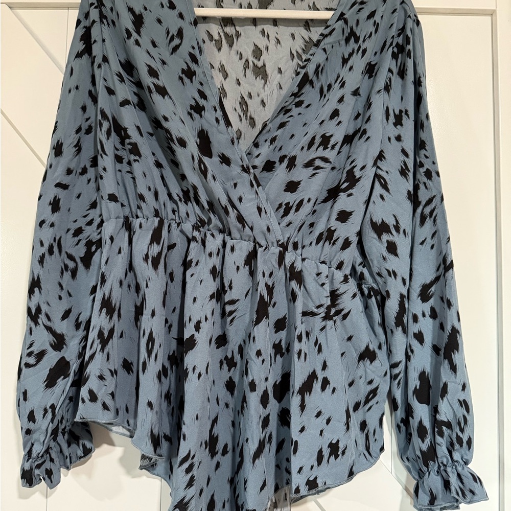 SHEIN Blue and Black Patterned Blouse